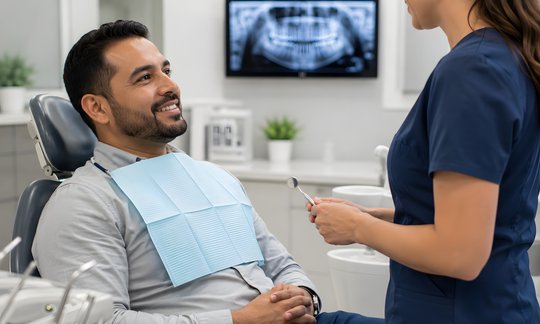 Dental checkup and oral examination during a patient consultation at Patriot Family Dental